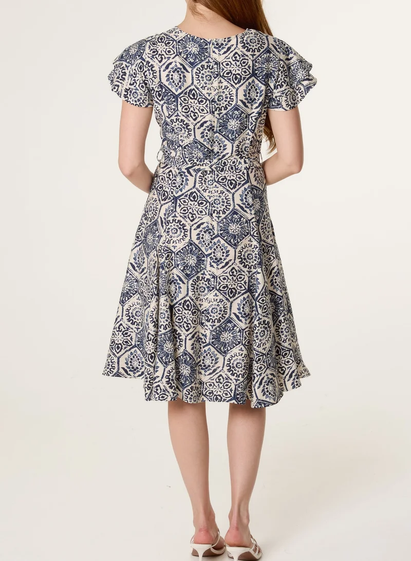 بلو فانيلا V Neck Godet Dress