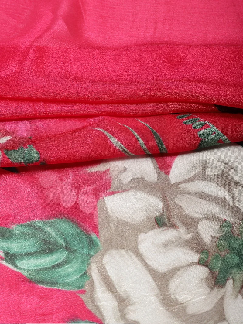 أيه كيه إس Fuchsia Floral Crepe Fabric One Meter