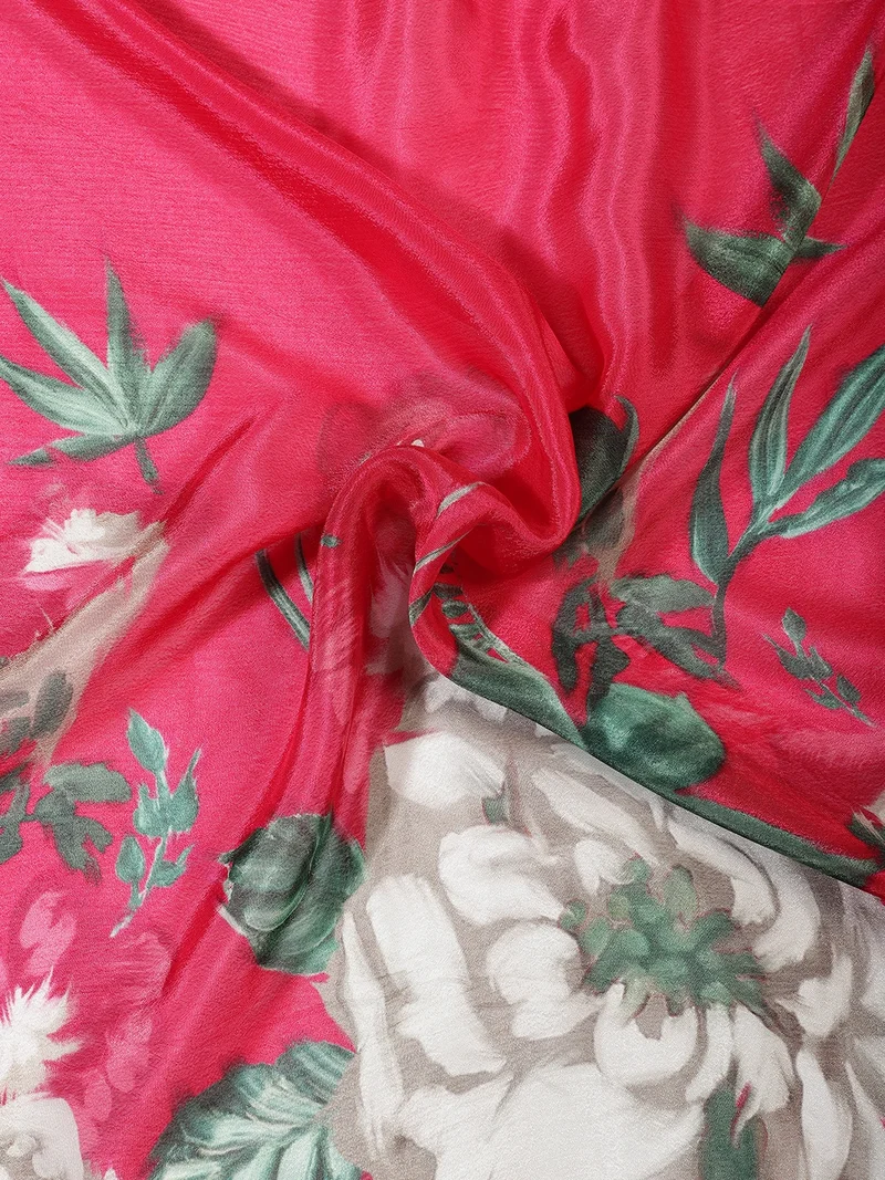 أيه كيه إس Fuchsia Floral Crepe Fabric One Meter