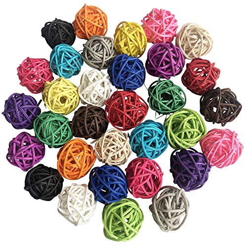Benvo Rattan Balls 32 Pack 12 inch Wicker Ball Birds Quaker Parrot Parakeet Chewing Pet Bite Ball for Budgies Conures Hamsters Ball Orbs Crafts DIY Accessories Vase Fillers Multicolored - Image 1