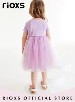 RIOXS Girls Stylish A-line Tutu Dress, Short Sleeve Round Neck Dress with Adorable Patterns, Wonderful Summer Dresses for Girls, Comfortable to Wear, Suitable for Daily Wear, Vacation and Other Occasions, Great Gift Choice for Girls  - Image 5