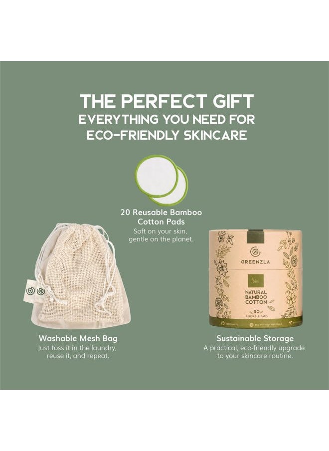 GREENZLA Greenzla Reusable Makeup Remover Pads, Washable Bamboo Cotton Rounds with Mesh Laundry Bag, Travel Pouch, Pad Holder - Reusable Cotton Rounds for All Skin Types - Perfect for Face Care, 20 Pack  - Image 2