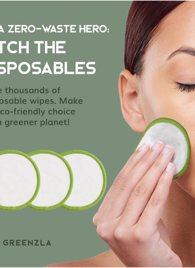 GREENZLA Greenzla Reusable Makeup Remover Pads, Washable Bamboo Cotton Rounds with Mesh Laundry Bag, Travel Pouch, Pad Holder - Reusable Cotton Rounds for All Skin Types - Perfect for Face Care, 20 Pack  - Image 3