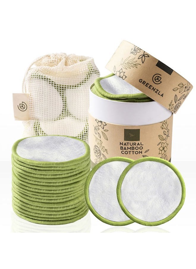 GREENZLA Greenzla Reusable Makeup Remover Pads, Washable Bamboo Cotton Rounds with Mesh Laundry Bag, Travel Pouch, Pad Holder - Reusable Cotton Rounds for All Skin Types - Perfect for Face Care, 20 Pack  - Image 1