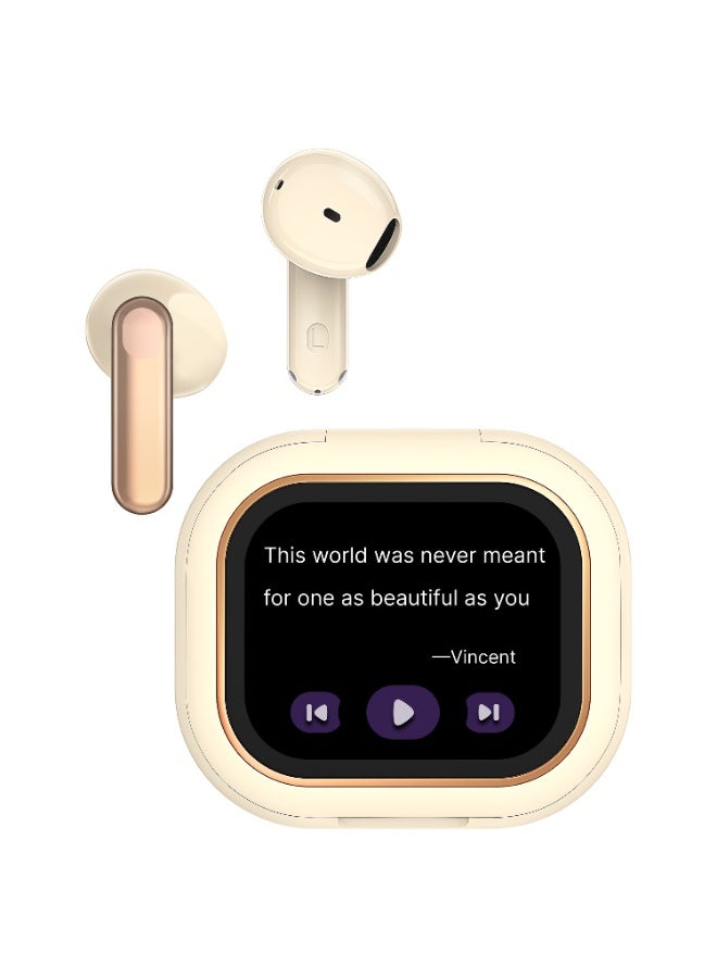 HONOR CHOICE CuBuds Wireless Earbuds with 2” Interactive Touch Screen, 50H Battery Life, 12.4mm Dynamic Driver, AI Call Noise Cancellation, IP54 Water Resistance & Dual Device Connection – Khaki - Image 2