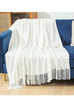 Aralifes Tassel Design Soft Blanket Keep Warm Cotton White 127 x 172cm  - Image 2