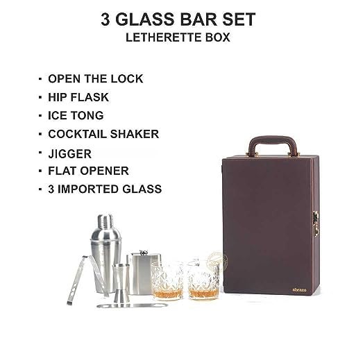 Abrazo Faux Leather Portable Bar Set | Portable Bar Set | Bar Tool Set | Bartender Kit | Brown 3 Glass | Cocktail Shaker | Barset for Picnic | Gifting | Gifting for Men | 8 Piece Barset - Image 2