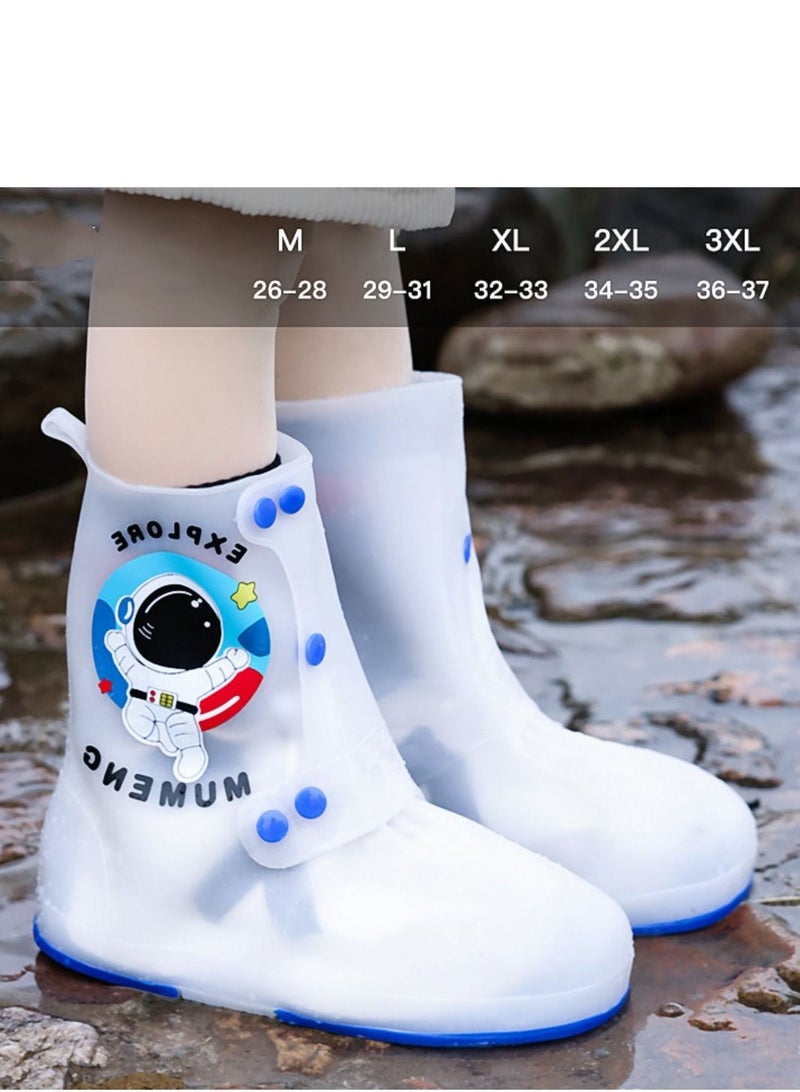 Loquat Cartoon Thickened Waterproof Baby Convenient Rain Shoe Covers Blue 
