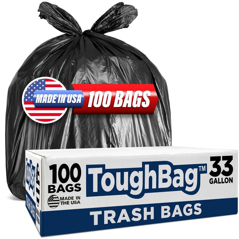 ToughBag 3033 Gallon Heavy Duty Trash Bags 100 Count 33x39 Large Can Liners Made in USA