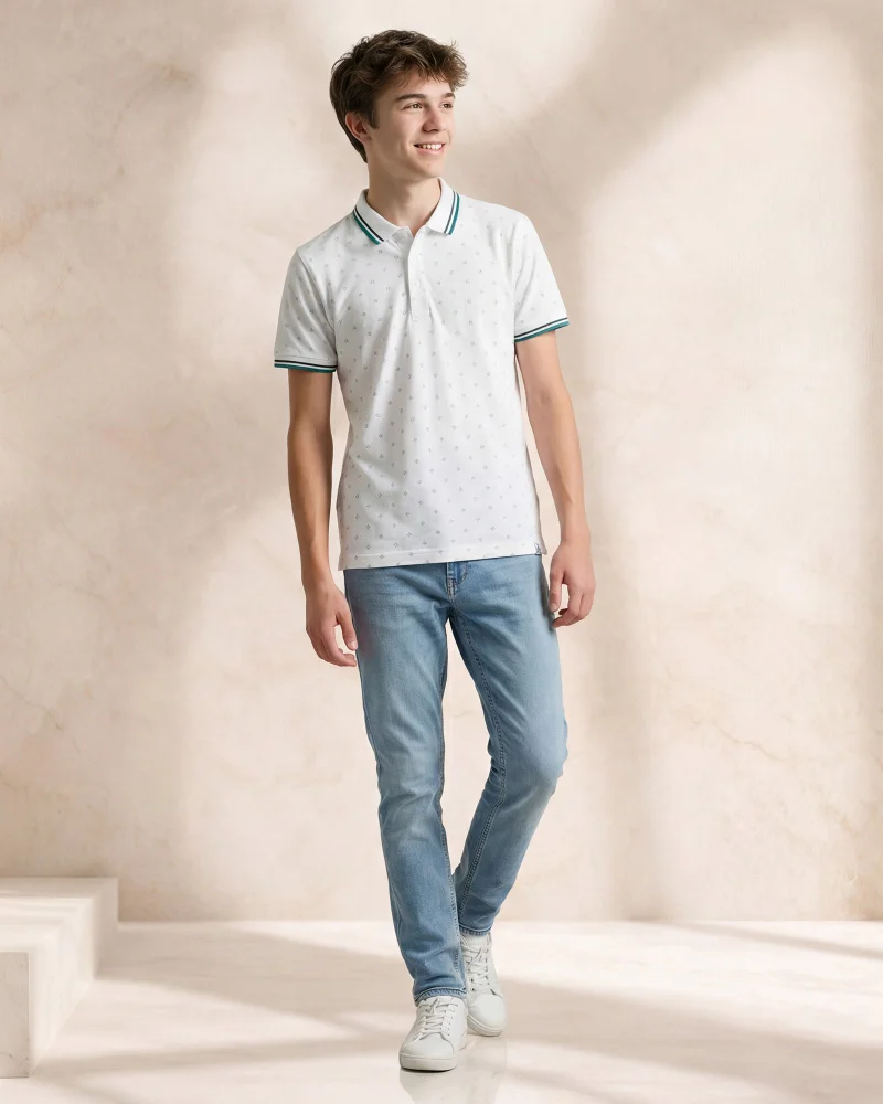 ردتاغ Boys White Printed Polo T-shirt