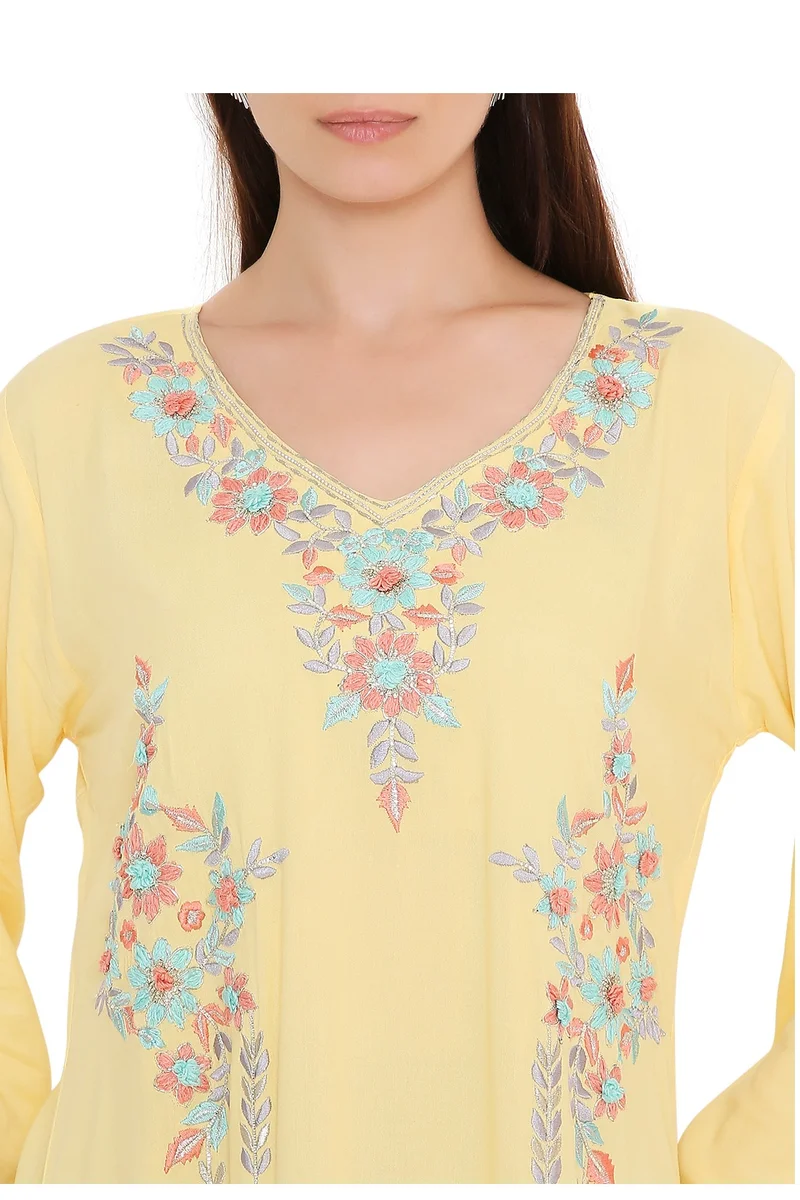 HANA & SARA Unique traditional long arabic kaftan jalabiya dress with flower embroidery design