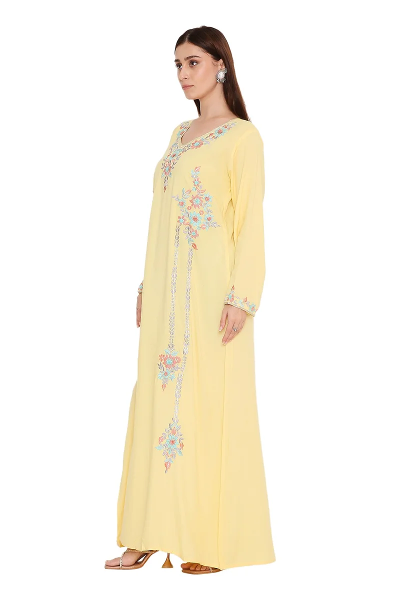 HANA & SARA Unique traditional long arabic kaftan jalabiya dress with flower embroidery design