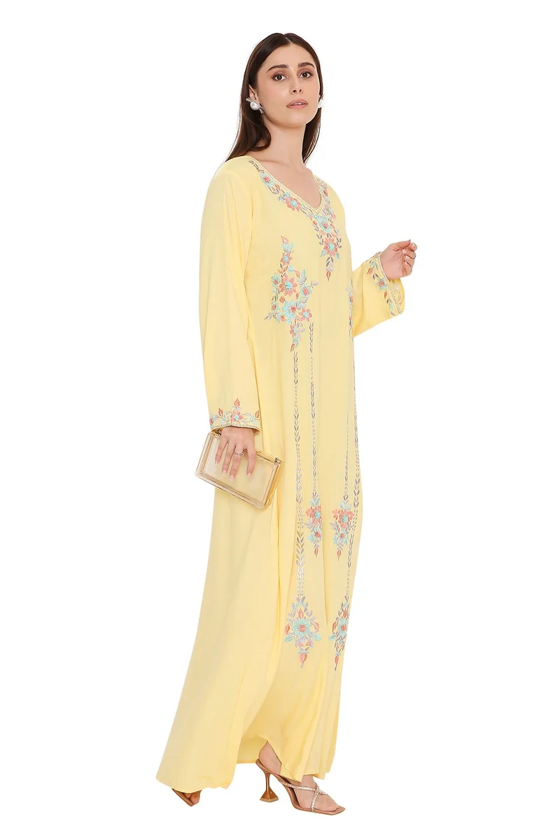 HANA & SARA Unique traditional long arabic kaftan jalabiya dress with flower embroidery design