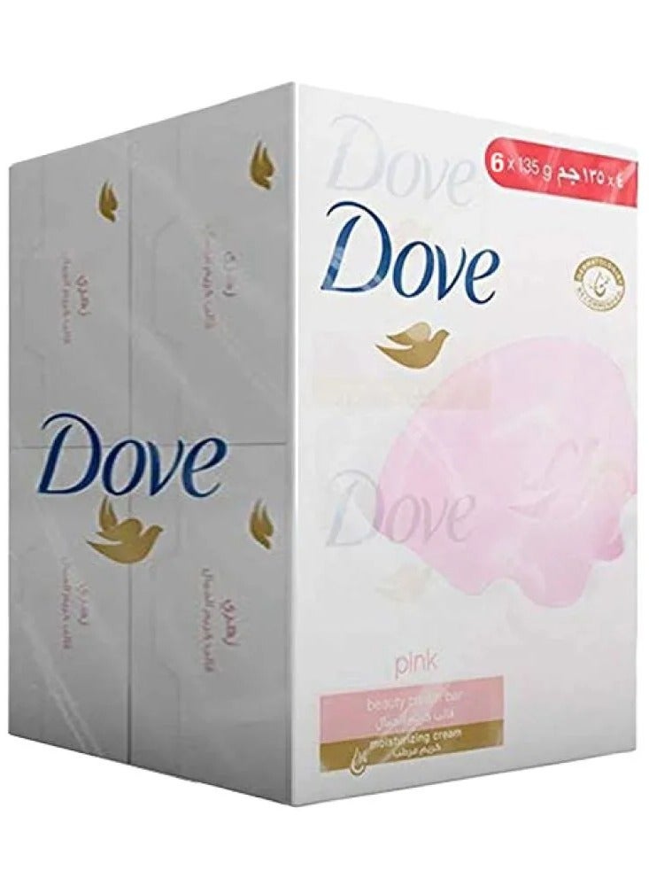 دوف صابون دوف الوردي 125جم لبشرة ناعمة ونقية ومشرقة .من 6قطع