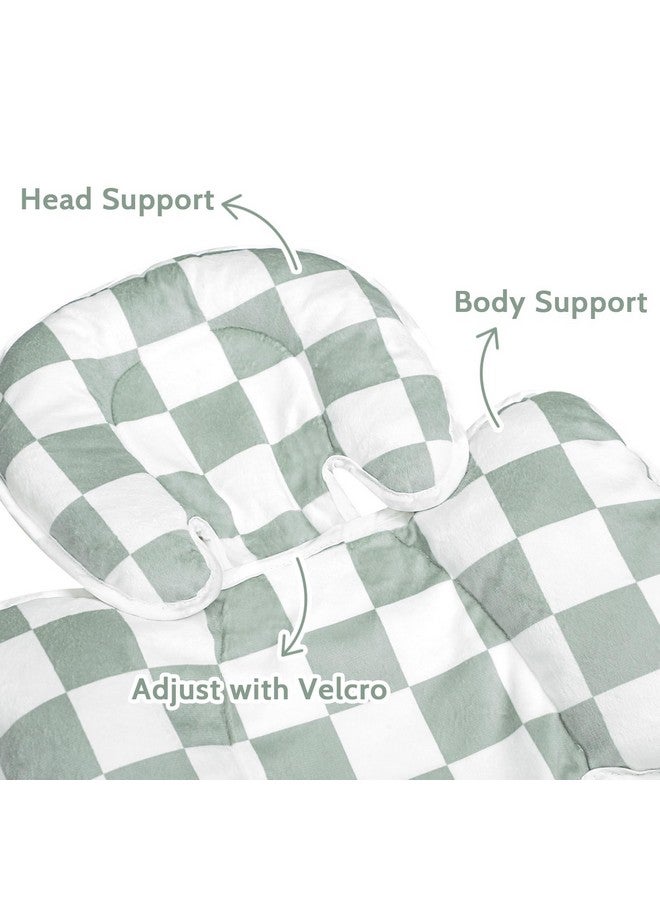 DILIMI Infant Car Seat Insert, 2-in-1 Carseat Head Support for Newborn, Soft Baby Head Support for Car Seat, Stroller, Bouncers, Green Checkered - Image 3