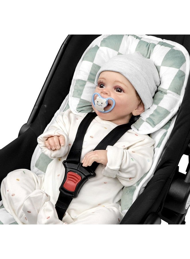 DILIMI Infant Car Seat Insert, 2-in-1 Carseat Head Support for Newborn, Soft Baby Head Support for Car Seat, Stroller, Bouncers, Green Checkered - Image 4