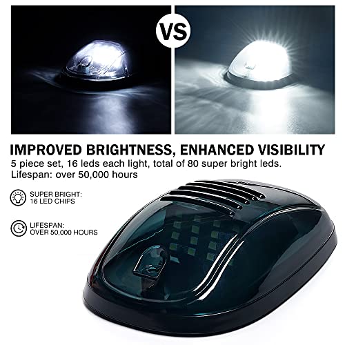 Xprite Smoke Lens Rooftop Cab Clearance Light, Roof Top Marker Running White LEDs Lights Kit Compatible with Pickups Trucks Ford Dodge Ram GMC Toyota Vans SUV POV Vehicle, 5Pcs - Image 2