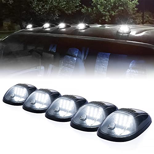 Xprite Smoke Lens Rooftop Cab Clearance Light, Roof Top Marker Running White LEDs Lights Kit Compatible with Pickups Trucks Ford Dodge Ram GMC Toyota Vans SUV POV Vehicle, 5Pcs - Image 1