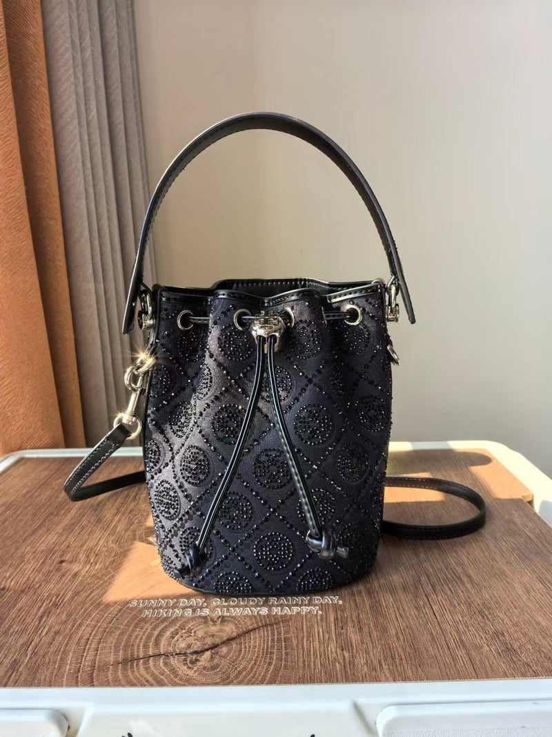 Tb Year Of The Snake Limited Drilling Reading Flower Vintage Drawstring Bucket Bag All-Match Texturized Shoulder Crossbody Women'S Bag - Image 1