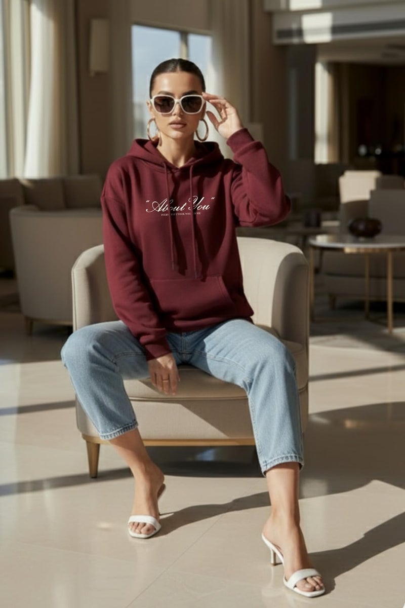 JUNEBERRY® Polycotton Spun Oversized Fit Drop Shoulder Hooded Sweatshirt Full Sleeves Front Graphic Printed Jumper Hoodie for Women (OS_JB_HD_ABTU_TR_XXL) Tibetan Red - Image 4