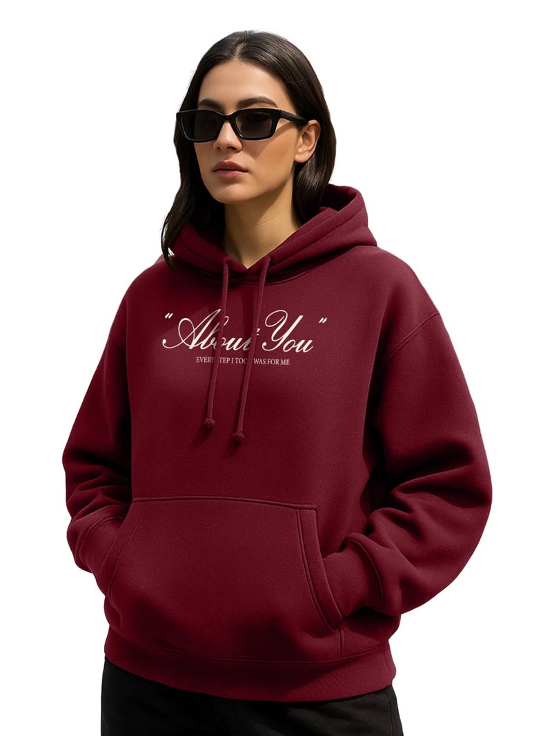 JUNEBERRY® Polycotton Spun Oversized Fit Drop Shoulder Hooded Sweatshirt Full Sleeves Front Graphic Printed Jumper Hoodie for Women (OS_JB_HD_ABTU_TR_XXL) Tibetan Red - Image 1