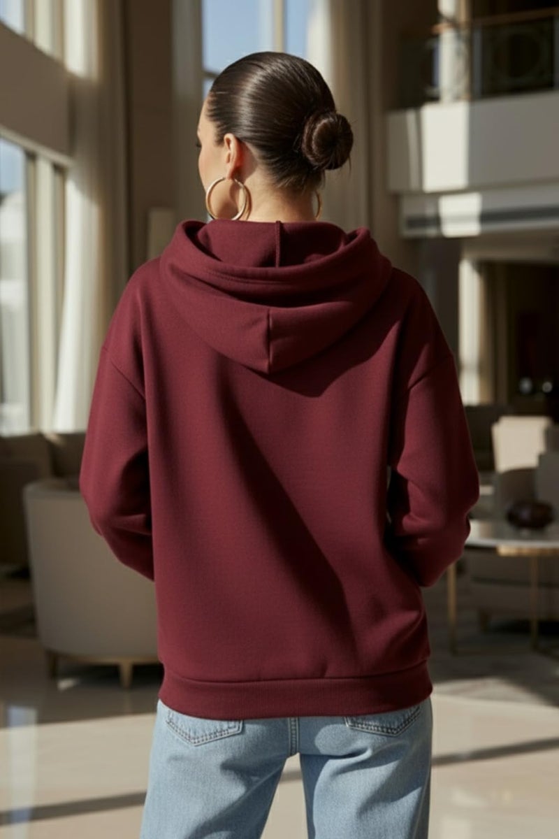 JUNEBERRY® Polycotton Spun Oversized Fit Drop Shoulder Hooded Sweatshirt Full Sleeves Front Graphic Printed Jumper Hoodie for Women (OS_JB_HD_ABTU_TR_XXL) Tibetan Red - Image 3