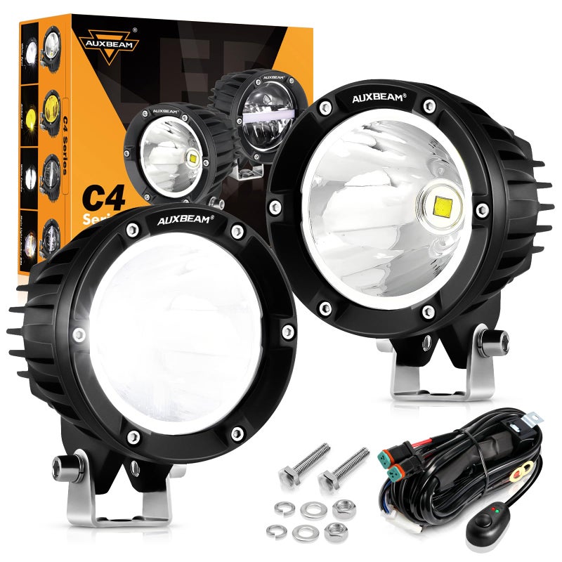أضواء أوكسبيم المستديرة 4 بوصة 72 واط للطرق الوعرة 2PCS 7200LM LED مع حزمة أسلاك تناسب سيارات جيب والشاحنات والسيارات الرياضية والدراجات النارية وUTV