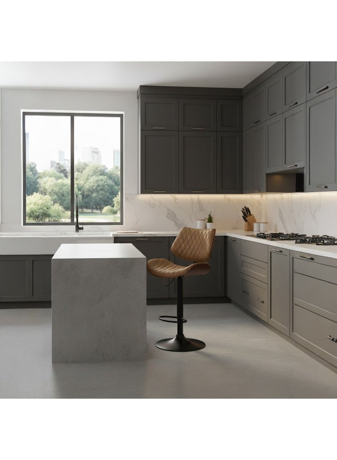 بيتي كرسي بار جلد قابل للتعديل مع قاعدة حديد - بني غامق - Image 1