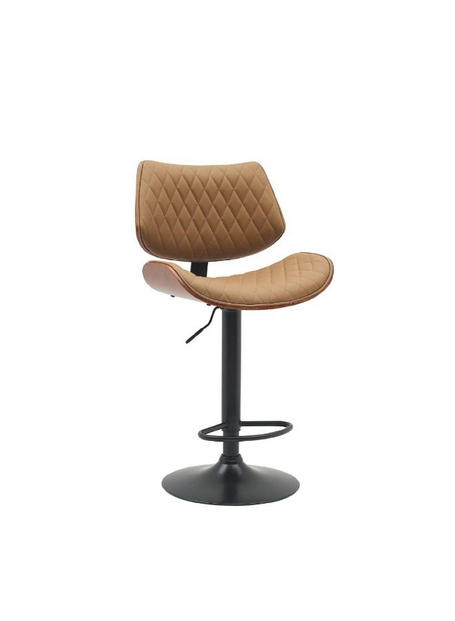 بيتي كرسي بار جلد قابل للتعديل مع قاعدة حديد - بني غامق - Image 3