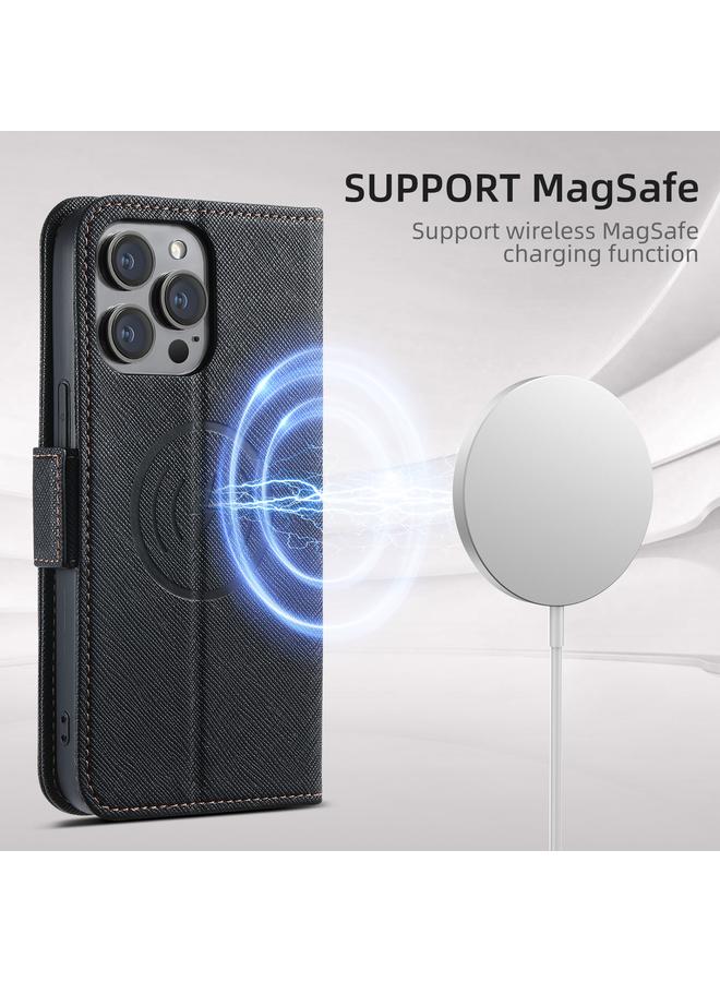سوتين جراب هاتف iPhone 15 Plus J08 متعدد الوظائف من الجلد المتقاطع الملمس MagSafe - Image 3