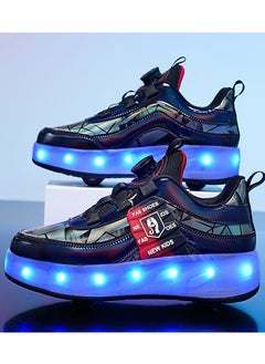 LITTLE ROCKZ حذاء رياضي بإضاءة فلاش LED بعجلة مزدوجة، حذاء رياضي لامع أنيق مع نعل لايتنينج  - Image 3