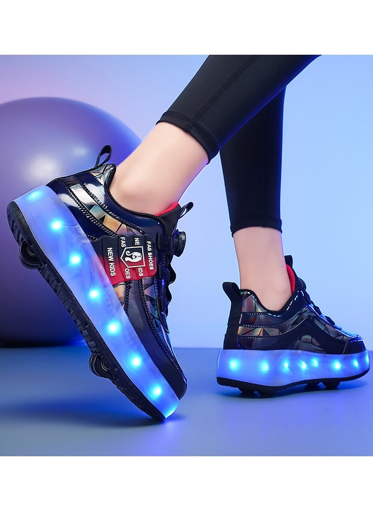 LITTLE ROCKZ Double Wheel LED Flash Light Fashion Shiny Sneaker Skate Heelys Shoes With Lightning Sole  - Image 2
