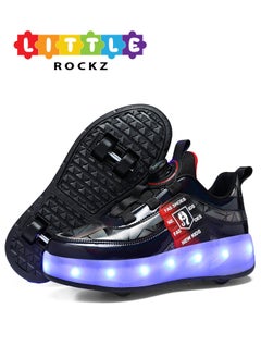 LITTLE ROCKZ حذاء رياضي بإضاءة فلاش LED بعجلة مزدوجة، حذاء رياضي لامع أنيق مع نعل لايتنينج  - Image 1