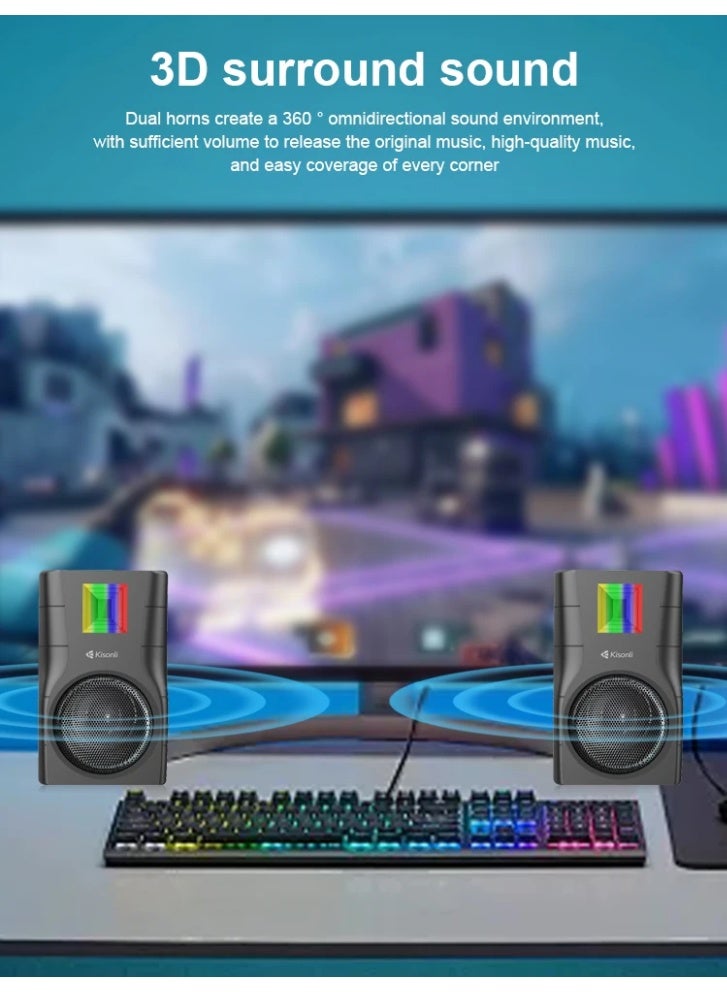 Kisonli X33 USB Stereo Speaker with RGB Lighting - Image 4