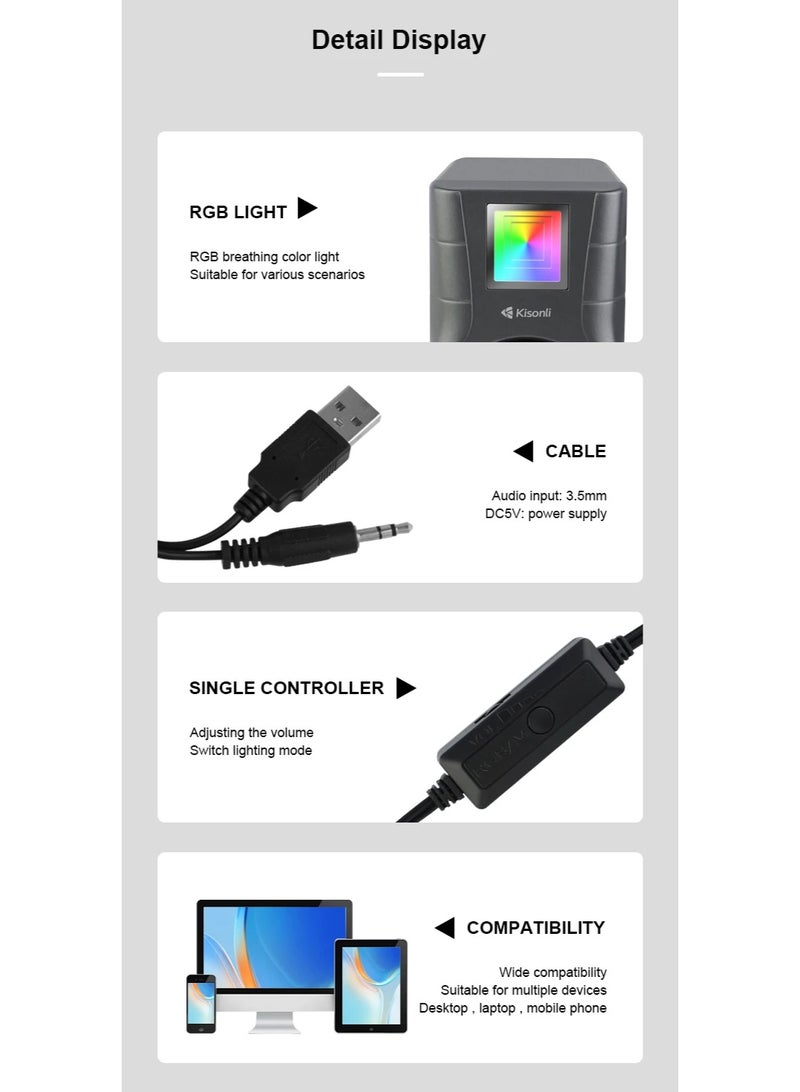 Kisonli X33 USB Stereo Speaker with RGB Lighting - Image 2