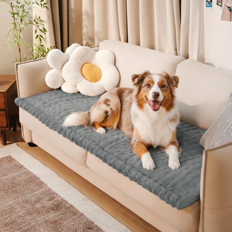 FUNNY FUZZY Pet Couch Cover for Sofa, Thick Waterproof Couch Cover for Dogs Washable, Pet Friendly Fuzzy Sofa Covers Soft Dog Bed Mat Non Slip for Couches and Sofas, Grey, 27.6"Ã—59.1" - Image 1