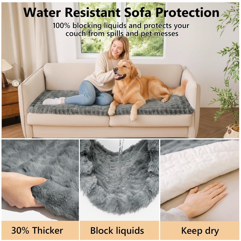 FUNNY FUZZY Pet Couch Cover for Sofa, Thick Waterproof Couch Cover for Dogs Washable, Pet Friendly Fuzzy Sofa Covers Soft Dog Bed Mat Non Slip for Couches and Sofas, Grey, 27.6"Ã—59.1" - Image 3
