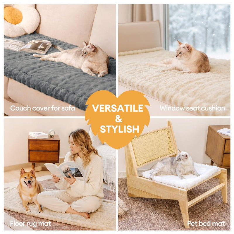 FUNNY FUZZY Pet Couch Cover for Sofa, Thick Waterproof Couch Cover for Dogs Washable, Pet Friendly Fuzzy Sofa Covers Soft Dog Bed Mat Non Slip for Couches and Sofas, Grey, 27.6"Ã—59.1" - Image 4