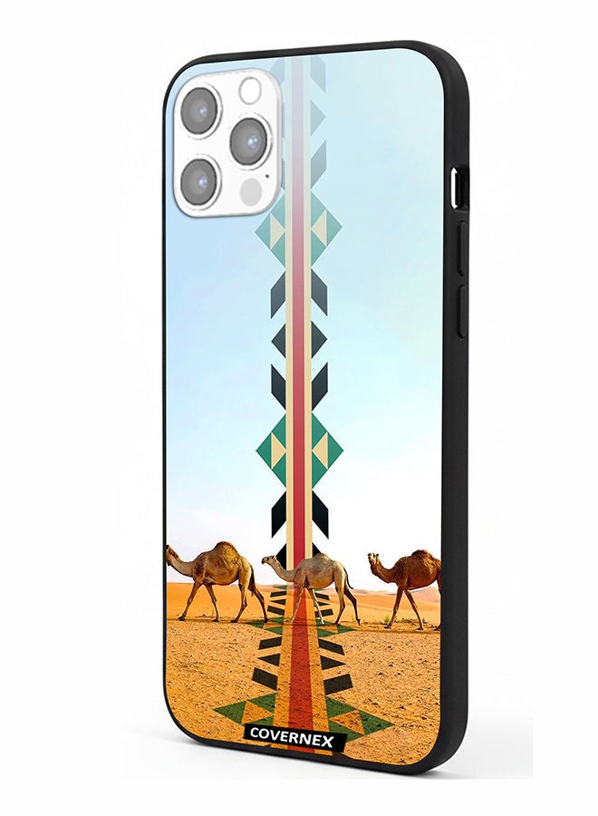 Covernex Apple iPhone 12 Pro Protective Case Cover Printed Featuring Camel Silhouette with Vertical Sadu Pattern - Image 1