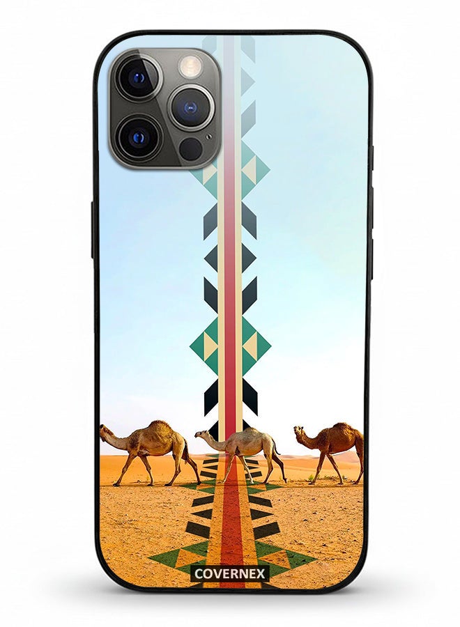 Covernex Apple iPhone 12 Pro Protective Case Cover Printed Featuring Camel Silhouette with Vertical Sadu Pattern - Image 2