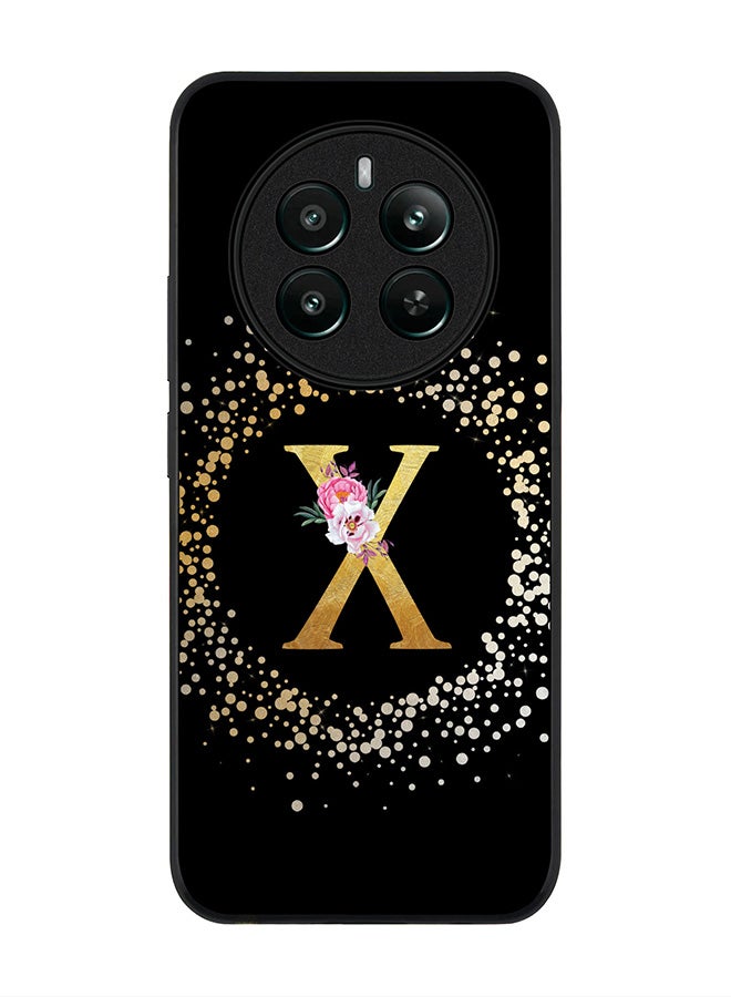Stylizedd Rugged Black edge case for Realme 12 Plus 5G / Realme 12 4G Case Cover- Custom Monogram Initial Letter Floral Pattern Alphabet - X ( Black) - Image 1
