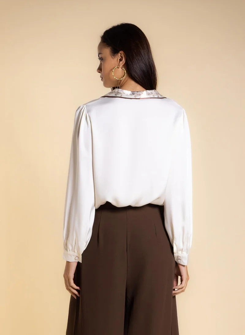 Shapes White SATIN BLOUSE WITH NECK TIE for Women | Best Price UAE