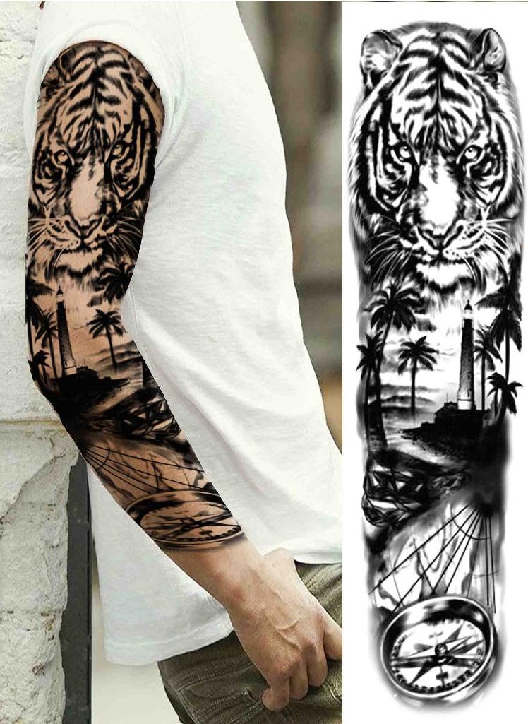 Generic - Black Eagle Full Arm Tattoo Sleeve For Men Women Realistic Fake Army Compass Temporary Tattoos Waterproof Large Tatoos Stickers - Image 1