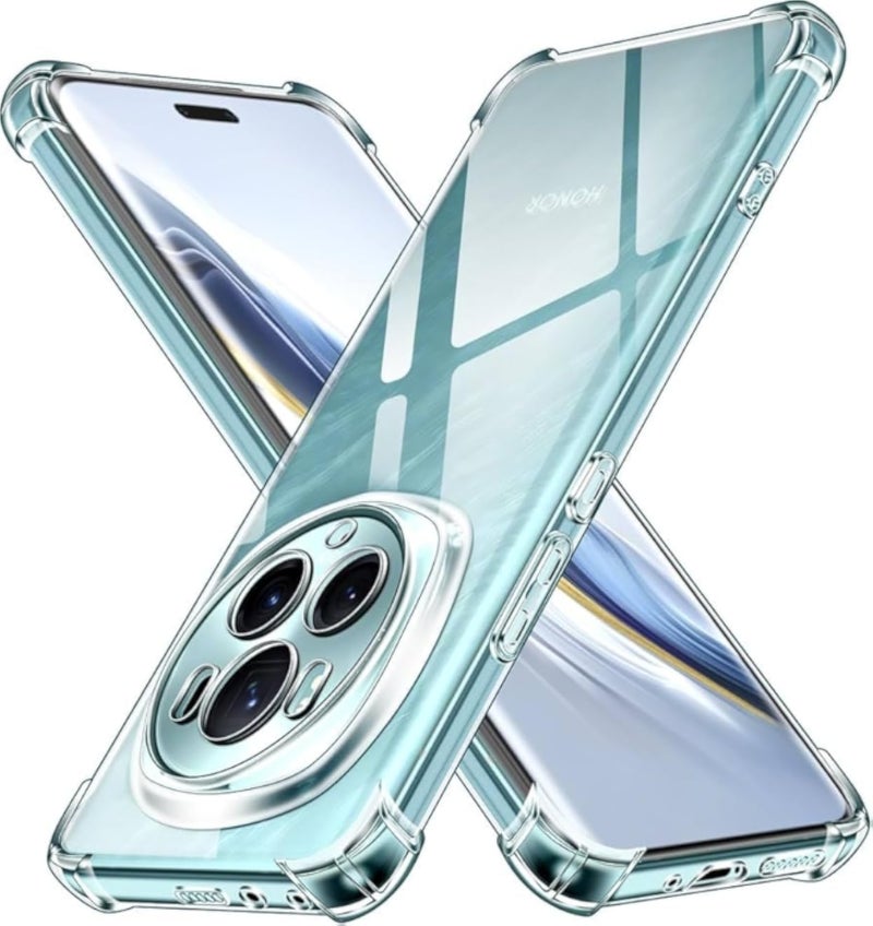 جراب سيليكون شفاف لهاتف Honor Magic6 Pro/Honor Magic 6 Pro مع زوايا حماية مقاومة للصدمات، جراب رقيق وناعم وشفاف ومرن من مادة TPU، مقاوم للخدوش