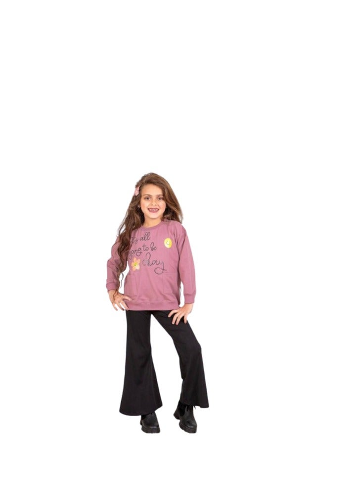 Girls set, cashmere T-shirt and black pants