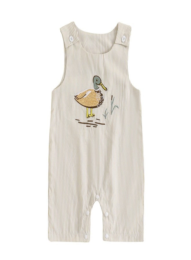 Yoawdats Newborn Baby Boy Girl Clothes Stripes Sleeveless Duck Embroidery Overall Romper Cute Infant Summer Spring Outfit (Apricot, 0-3 Months) - Image 1