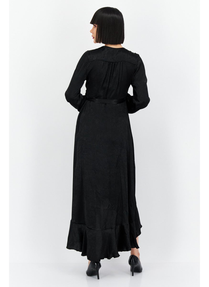 Flounce London Women Plain Casual Maxi Dress, Black  - Image 3