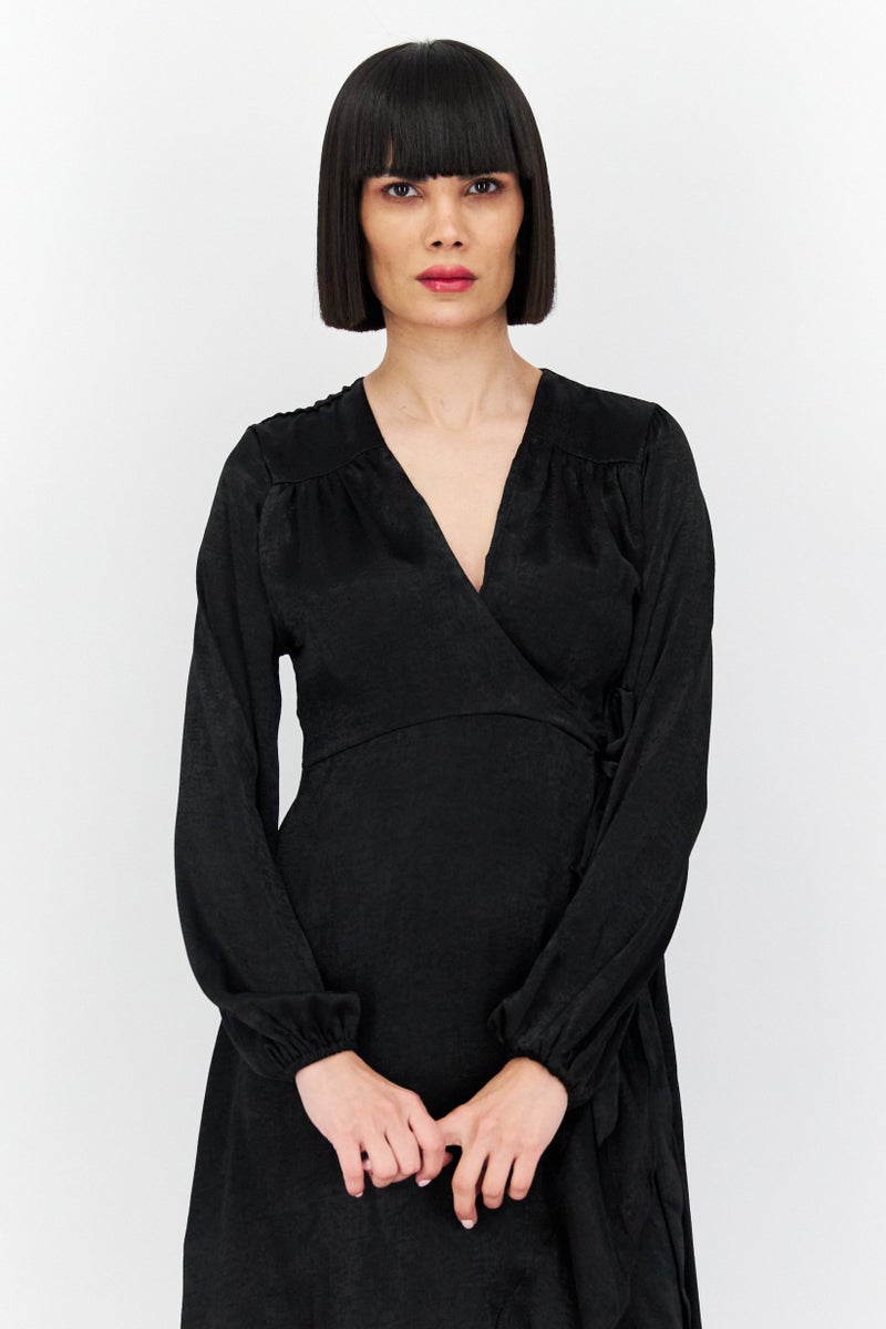 Flounce London Women Plain Casual Maxi Dress, Black - Image 4