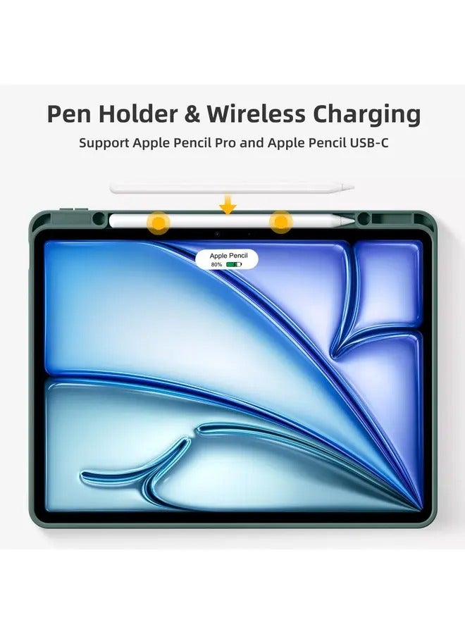 إلترازون Pine Green Slim Trifold Case for iPad Air 13" M2 (2024) & iPad Pro 12.9" (6th/5th/4th Gen) with Pencil Holder and TPU Back - Image 4