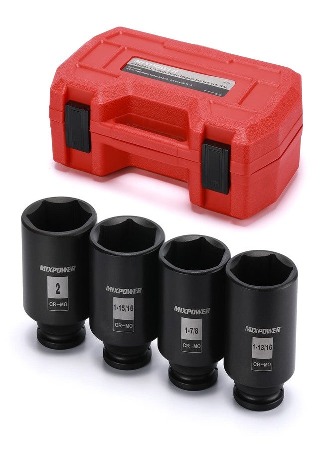 MIXPOWER 1/2-Inch Drive Deep Impact Socket Set, Inch, Cr-Mo, 6 Point, 1-13/16",1-7/8", 1-15/16", 2", 4-Pieces 1/2" Dr. Spindle Axle Nut Impact Socket Set, Impact Grade - Image 1